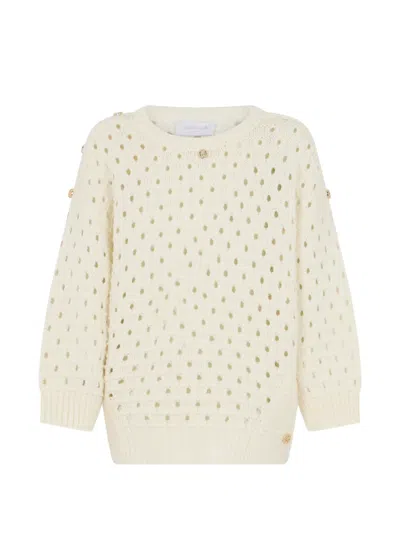 Roberto Cavalli Kids' Open-knit Button-detail Sweater In Neutrals