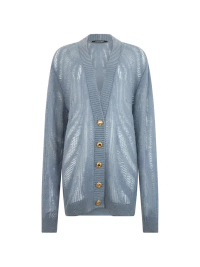 Roberto Cavalli Open-knit Cardigan In Blue