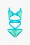 Roberto Cavalli Optical Glass Print Trikini In Verde