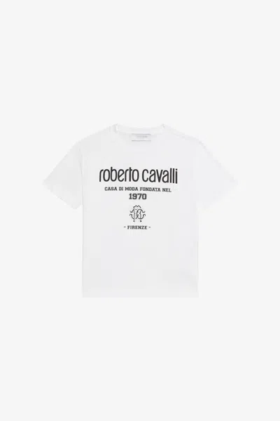 Roberto Cavalli Optical White T-shirt With Logo Lettering
