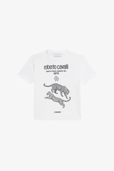 Roberto Cavalli Optical White T-shirt With Logo Print