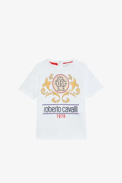 Roberto Cavalli Optical White T-shirt With Logo Print