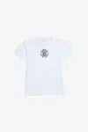 Roberto Cavalli Optical White T-shirt With Rc Monogram In Rhinestones In Blue