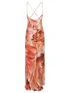 Roberto Cavalli Printed Silk Twill Long Dress In Orange