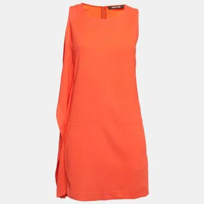 Pre-owned Roberto Cavalli Orange Crepe Ruffled Short Dress S