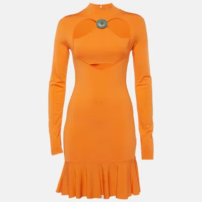 Pre-owned Roberto Cavalli Orange Jersey Knit Ruffled Hem Mini Dress M