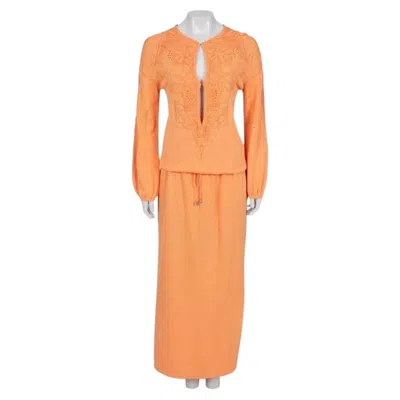 Pre-owned Roberto Cavalli Orange Perforated Maxi Dress Eu 38/m, Straight Fit