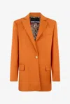 Roberto Cavalli Orange Single-breasted Jacket With Logo Strap In Orange