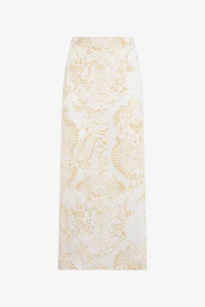 Roberto Cavalli Ornamental White Print Skirt
