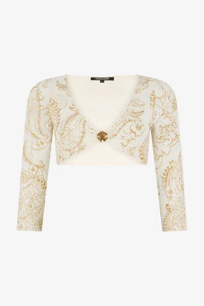 Roberto Cavalli Paisley-print Logo-plaque Top In White