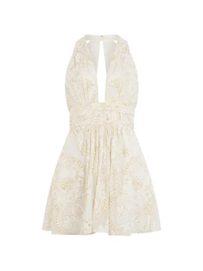 Roberto Cavalli White Mini Dress With Ornamental Motif