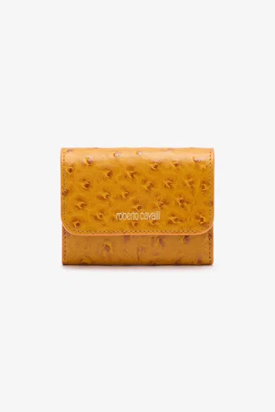 Roberto Cavalli Ostrich-effect Flap Card Holder In Yellow