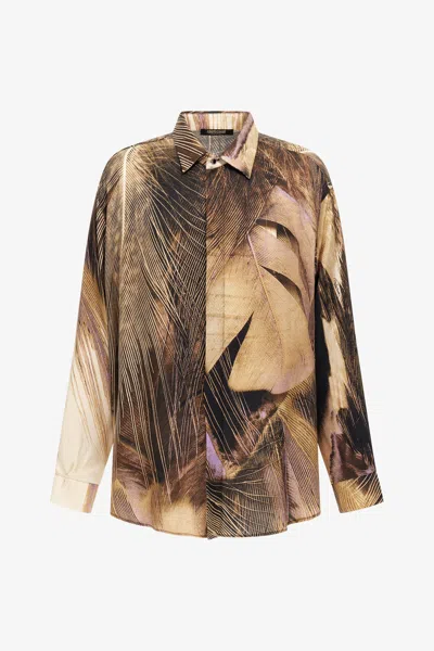 Roberto Cavalli Oversized Shirt With Savage Print In Brown