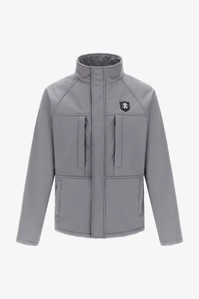 Roberto Cavalli Padded Down Jacket With Logo In Gray