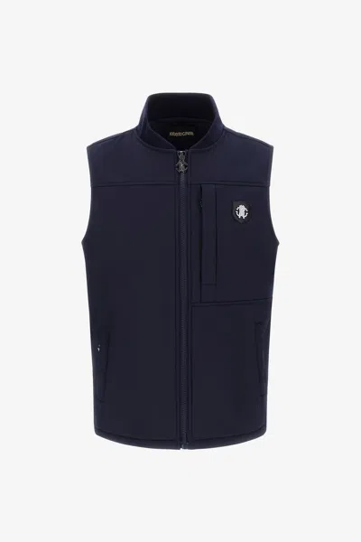 Roberto Cavalli Padded Vest With Logo In Dark Blue