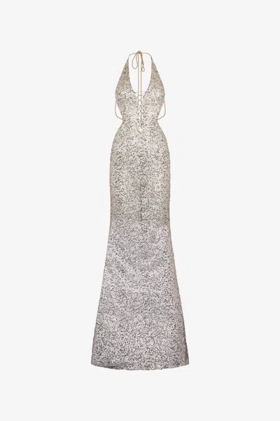 Roberto Cavalli Pailletten-maxikleid Mit Neckholder In Silver