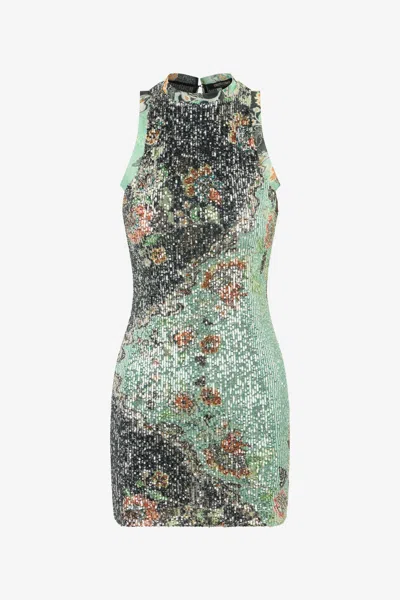 Roberto Cavalli Sequin-embellished Floral-print Mini Dress In Multi