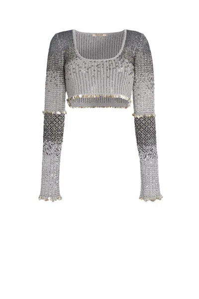 Roberto Cavalli Paillettes Embellished Crop Top In Silver