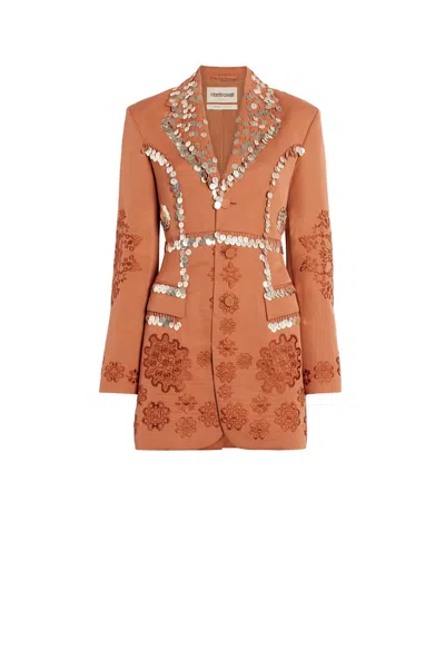 Roberto Cavalli Paillettes Embroidered Tailored Jacket In Brown