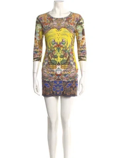 Pre-owned Roberto Cavalli Paisley Print Mini Dress In Yellow