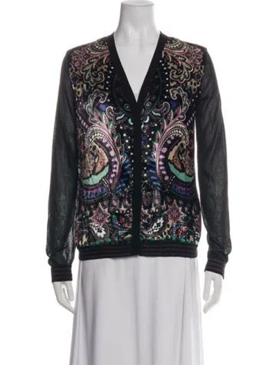 Pre-owned Roberto Cavalli Paisley Print V-neck Sweater In Green