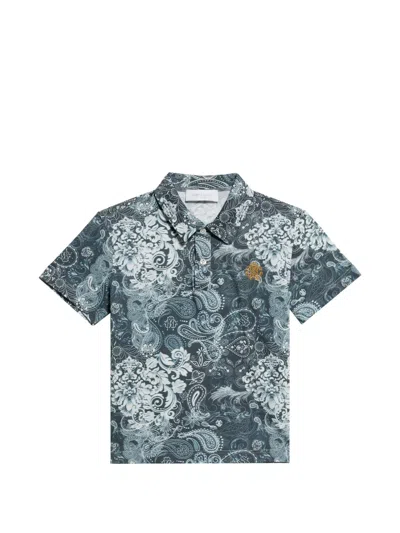 Roberto Cavalli Kids' Paisley-print Polo Shirt In Blue