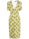 Roberto Cavalli Palm Tree-print Midi Dress In Neutrals