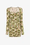 Roberto Cavalli Palm Tree-print Mini Dress In Light Green