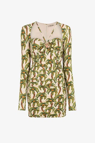 Roberto Cavalli Palm Tree-print Mini Dress In Light Green