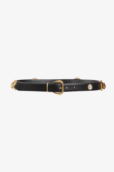 Roberto Cavalli Panther Head Leather Belt In Black