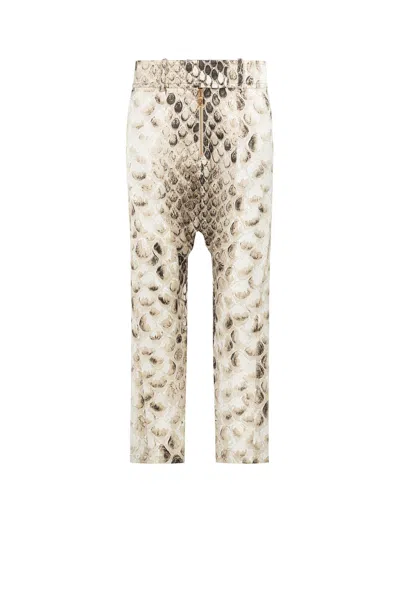 Roberto Cavalli Panther Head Silk Crop Top In Light Brown