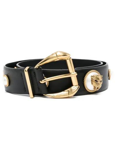 Roberto Cavalli Panther Pearl-embellished Belt In Black