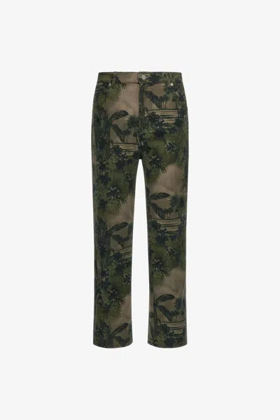 Roberto Cavalli Pants With Hawaii Green Print In Dark Green
