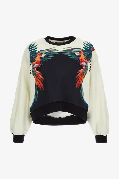 Roberto Cavalli Parrot Print Sweatshirt In Ivory/black