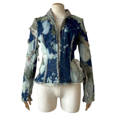 Pre-owned Roberto Cavalli Patchwork Denim And Silk Jacket, Fall Winter 2001 In Gray
