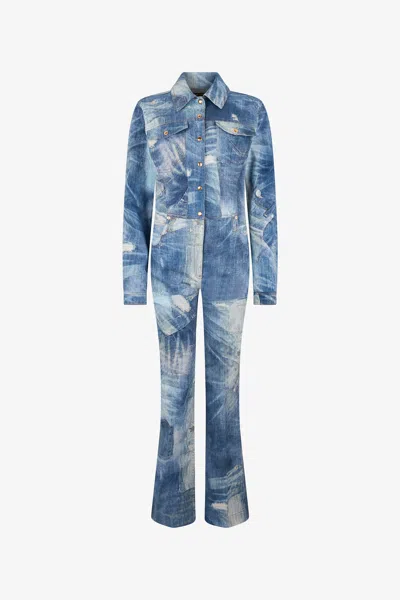Roberto Cavalli Patchwork Denim Jumpsuit In Blue