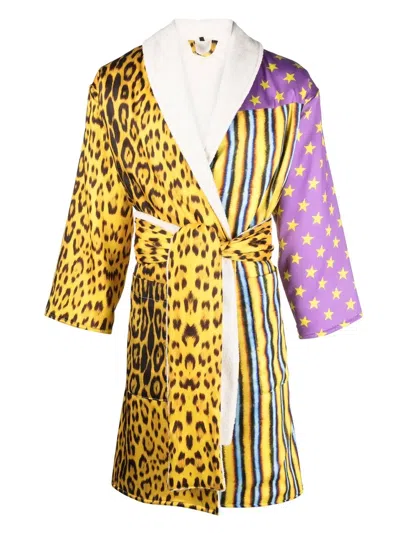 Roberto Cavalli Patchwork Leopard-print Robe In Purple