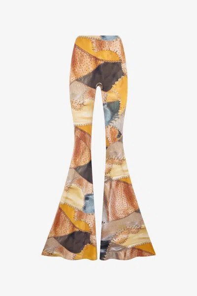 Roberto Cavalli Patchwork-print Flared Trousers In Multi