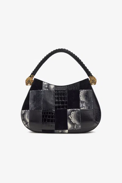 Roberto Cavalli Patchwork Shoulder Bag In Black