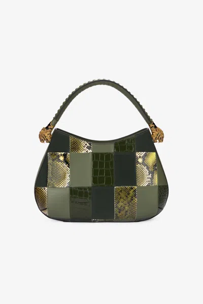 Roberto Cavalli Patchwork Shoulder Bag In Dark Green