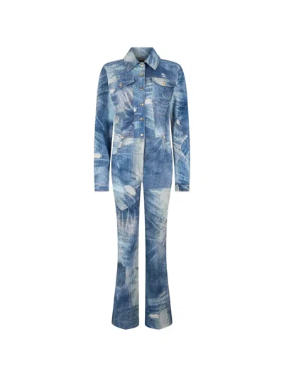 Roberto Cavalli Patchwork Denim Jumpsuit In Blue