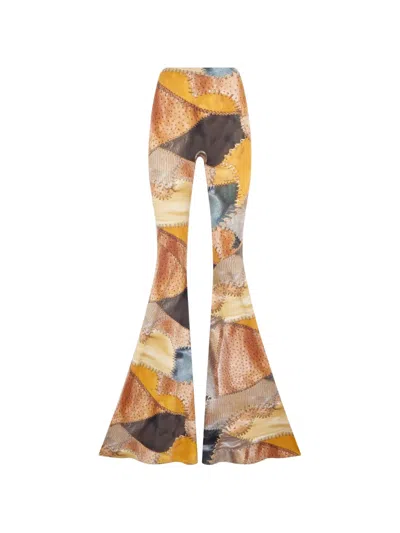 ROBERTO CAVALLI PATCHWORK-PRINT FLARED TROUSERS