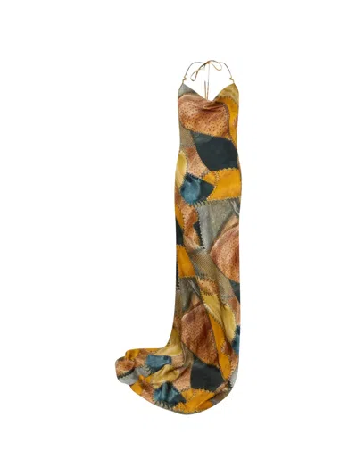 Roberto Cavalli Patchwork-print Halterneck Maxi Dress In Multi