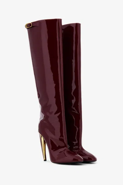 Roberto Cavalli Patent Leather Knee-high Boots In Purple