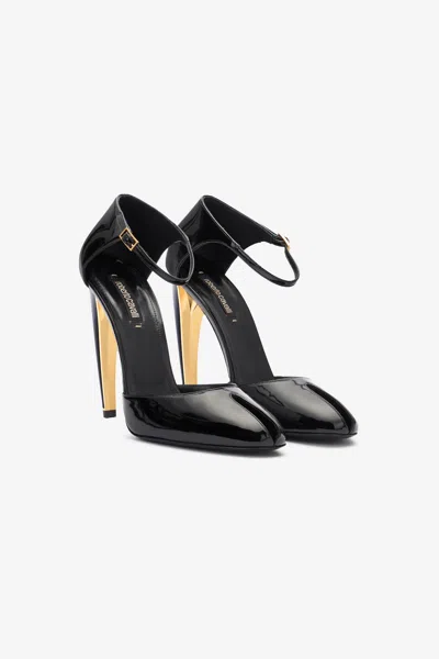 Roberto Cavalli Patent Leather Pumps With Fang Heel In Black