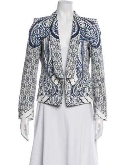 Pre-owned Roberto Cavalli Patterned Blazer In White