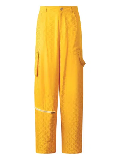Roberto Cavalli Patterned Cargo Trousers In Yellow