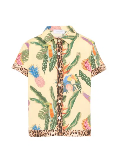 Roberto Cavalli Kids' Patterned Short-sleeve Shirt In Yellow