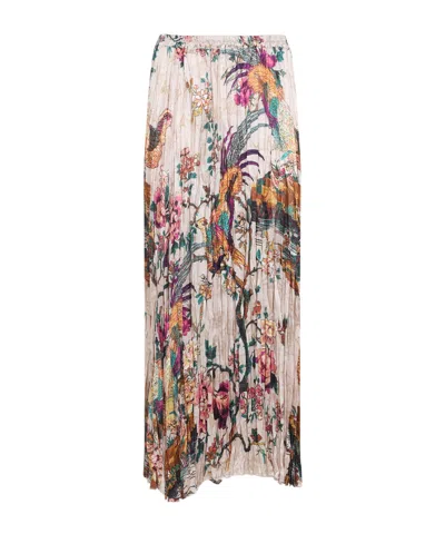 ROBERTO CAVALLI PLEATED FLORAL-PRINT MAXI SKIRT