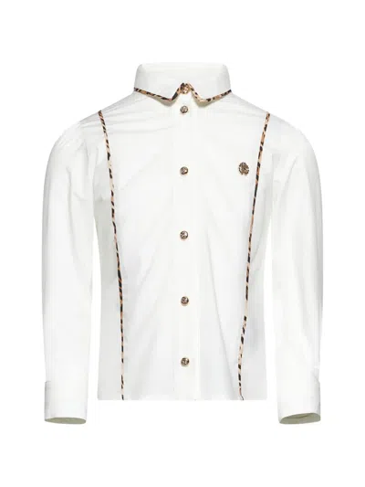 Roberto Cavalli Kids' Patterned-trim Shirt In White